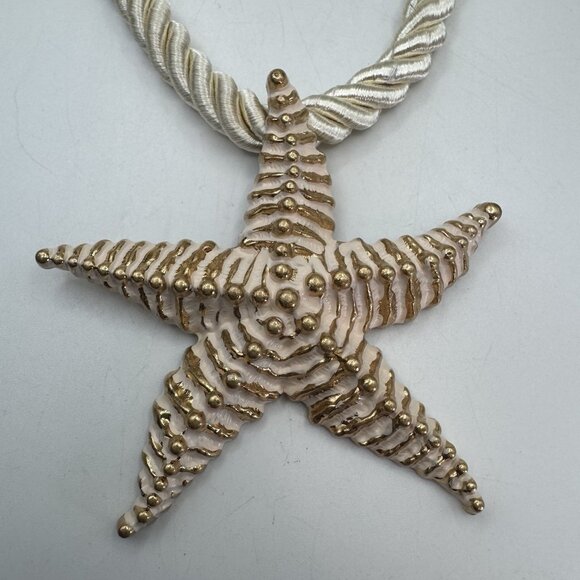 ZARA Women's Gold Textured Starfish Ivory Cord 20" Statement Necklace Coastal - Picture 9 of 9